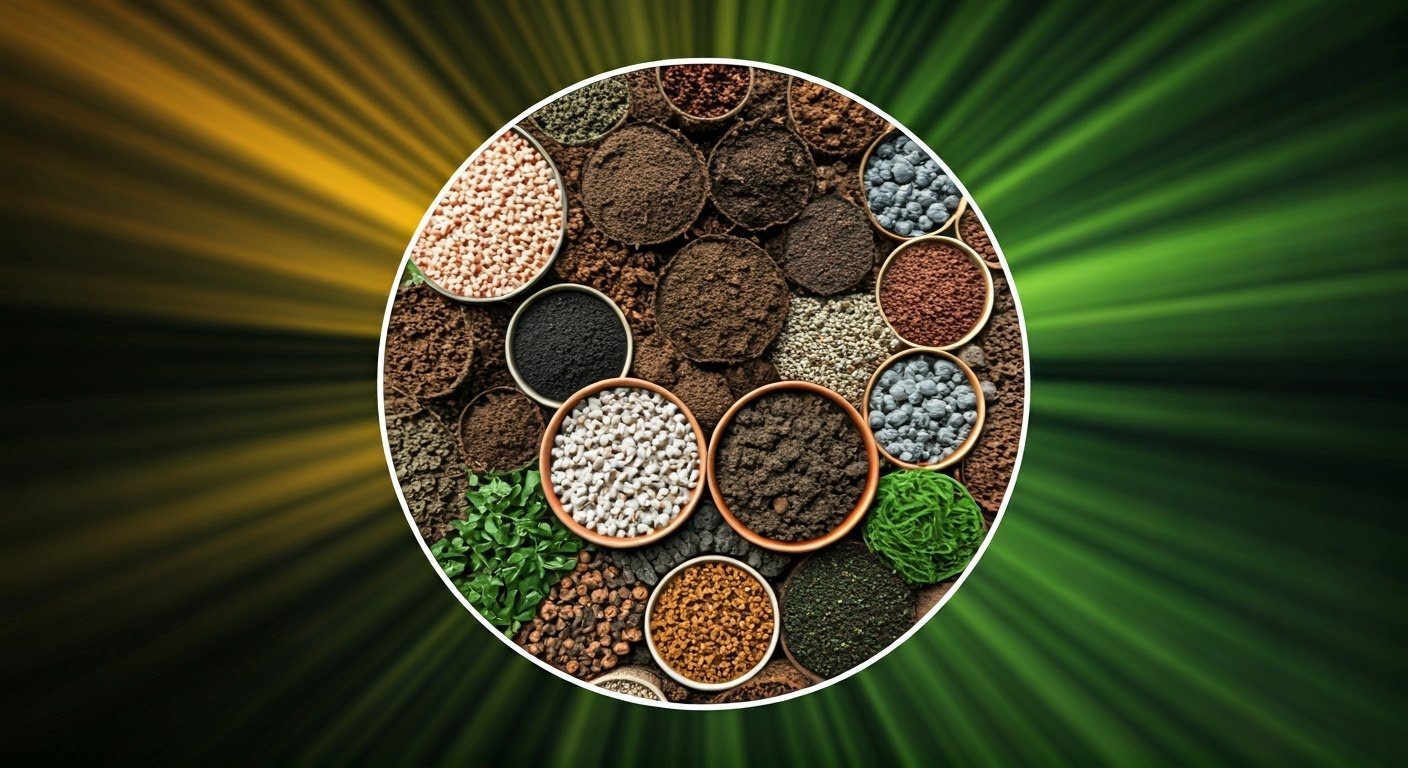 دائرة من الأوعية تعرض أنواعاً مختلفة من مواد التسميد
