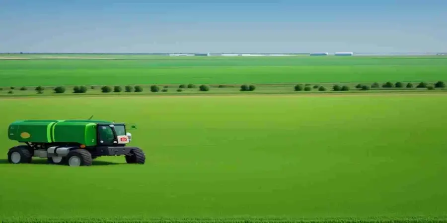 آلية رش خضراء في حقل أخضر شاسع