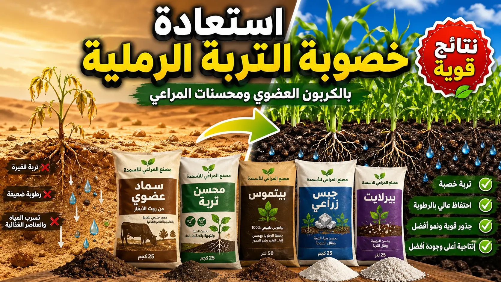 استعادة خصوبة التربة الرملية باستخدام منتجات مصنع المراعي للأسمدة