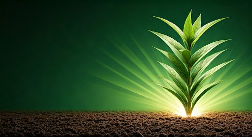 نبتة خضراء تنمو في التربة على خلفية خضراء
