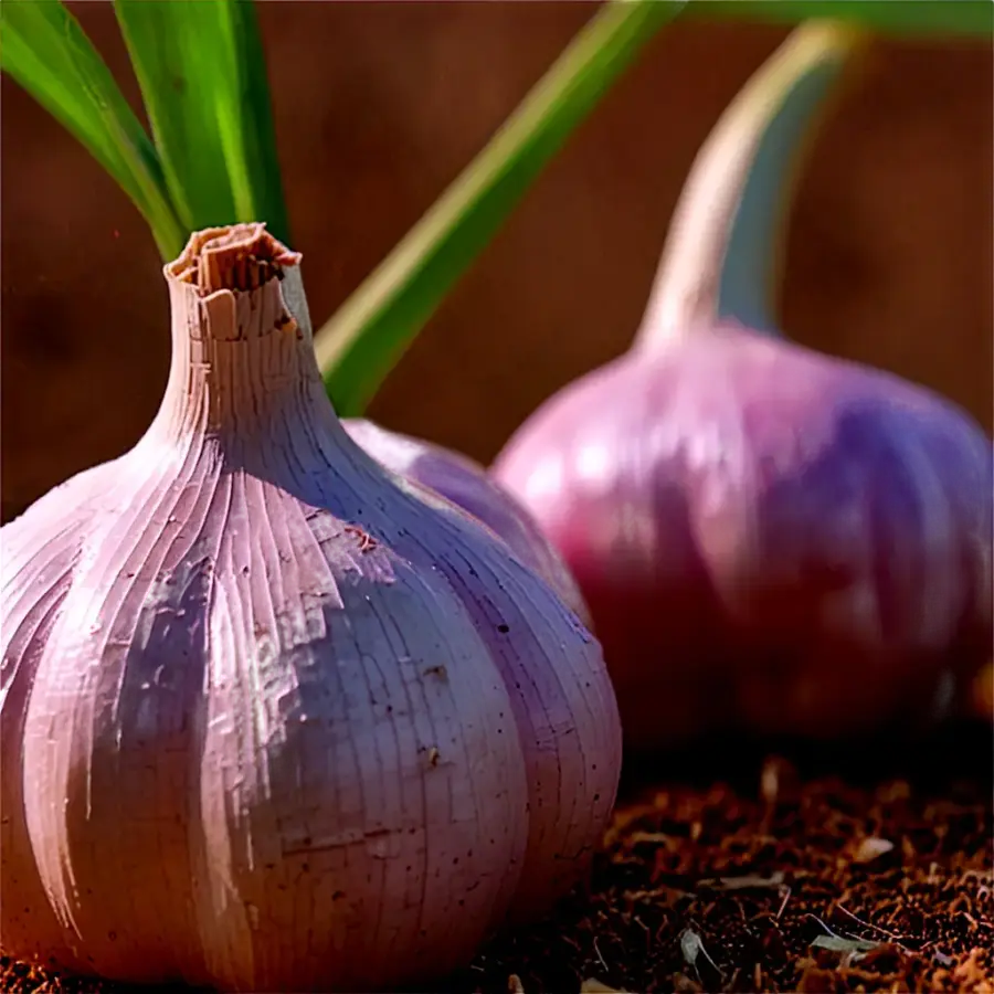 رأسا ثوم بنفسجيان على تربة زراعية